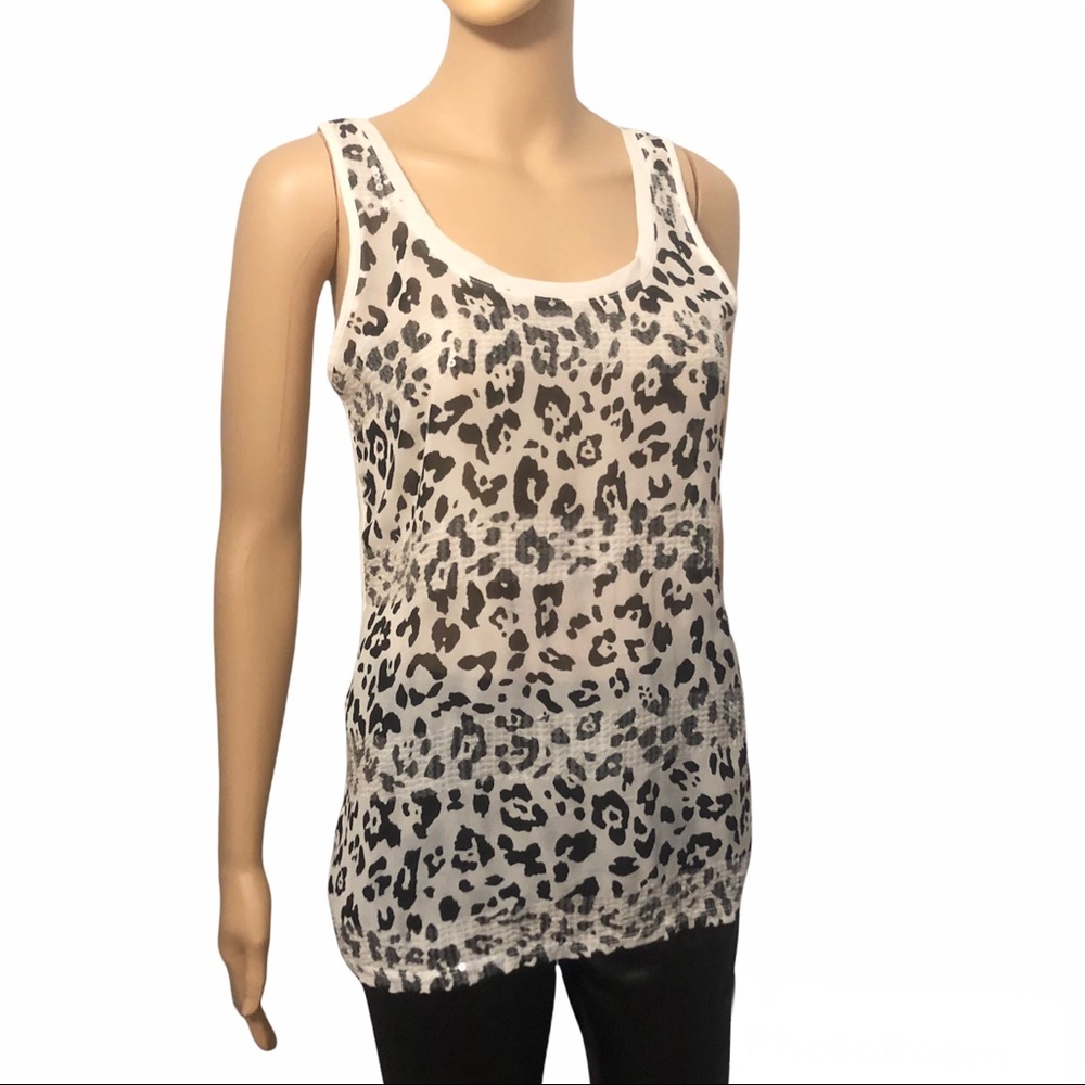 Express Black White Leopard Animal Print Sequins Tank Top Sz Medium